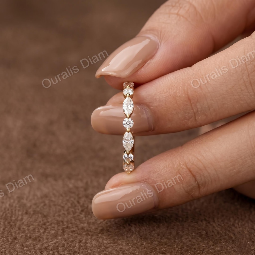 Alternating Marquise and Round Cut Lab Grown Diamond Band Marquise ...