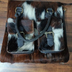 Bolso tote de piel de vaca con retazos / Bolso de hombro rústico de piel tricolor