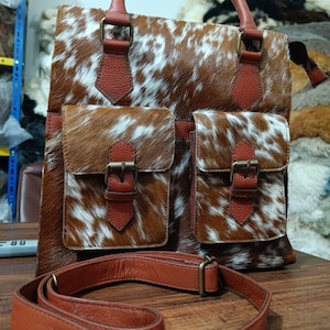 Cowhide Leather Tote Bag – Patchwork Hair-On Hide Handbag, Western Fringe Purse