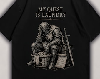 Camiseta "Mi misión es la lavandería", camiseta divertida de caballero medieval, camiseta de humor gótico fantástico, camiseta con estampado desgastado