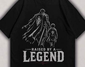 Aufgezogen durch ein Legenden-Shirt, Vatertags-Ritter-Vater-Geschenk, mittelalterliches Vater-Sohn-T-Stück, Fantasie-Vater-Shirt, Helden-Vater-Grafik-T-Stück