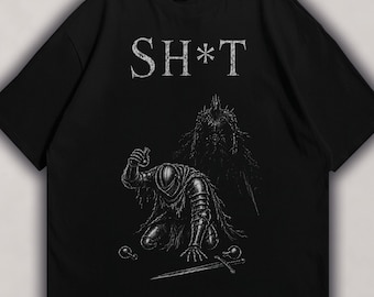 Camiseta de caballero con poción vacía SH*T, camiseta de gamer de fantasía oscura, camiseta de lucha contra jefe medieval, regalo gráfico divertido de armadura de RPG