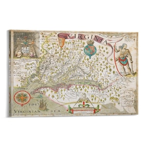 John Smith Virginia Map Print: Vintage Wall Art, Bedroom Decor Poster