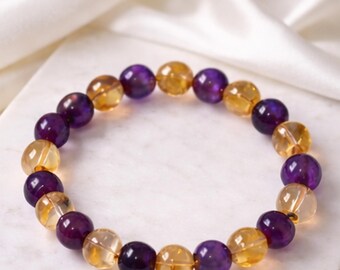 Amethyst & Citrine 8mm Beaded Bracelet | Handmade Gemstone Stretch Bracelet | Custom Crystal Jewelry | Meaningful Gift