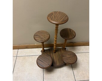 Vintage Retro 5 Tier Faux Wood End Table Plant Stand 27" Tall
