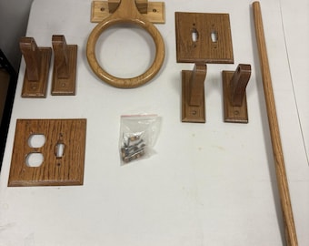 Solid Oak Bathroom Fixtures Light Switch Towel Ring & Towel Bar