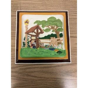 Vintage Ceramic Well Wall Hanging Ceramic Frame Artist Signed & Dated 1985