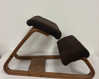 Vintage MCM Brown Wood Kneeling Chair Made in Taiwan