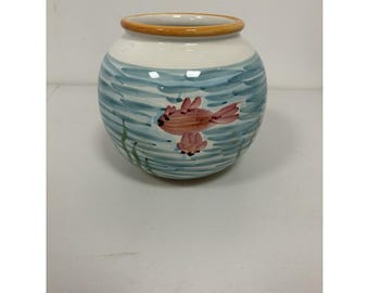 RARE Pottery Barn Gold Fish Ocean Sea Bowl Vase Pot Italy Decor Planter 8x7.5