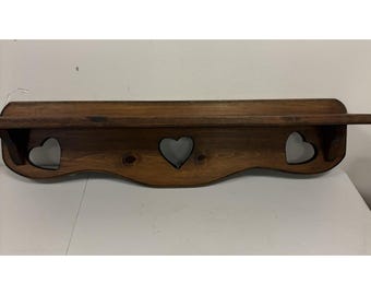 Vintage 1990s Wooden 3 Heart Shelf 30"Inch Cottage Core