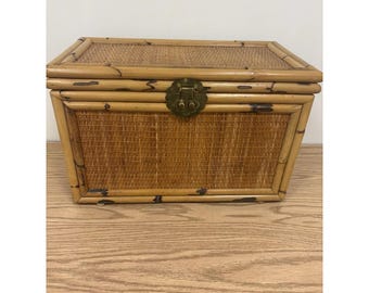VTG McGuire Style Bamboo Rattan Storage Trunk Blanket Chest w/Brass  Handles