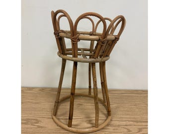 VTG MCM Open Basket Bamboo Rattan Planter Pot Stand
