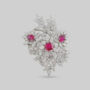 Asscher Ruby Statement Broche 925 sterlingzilveren hoge sieraden