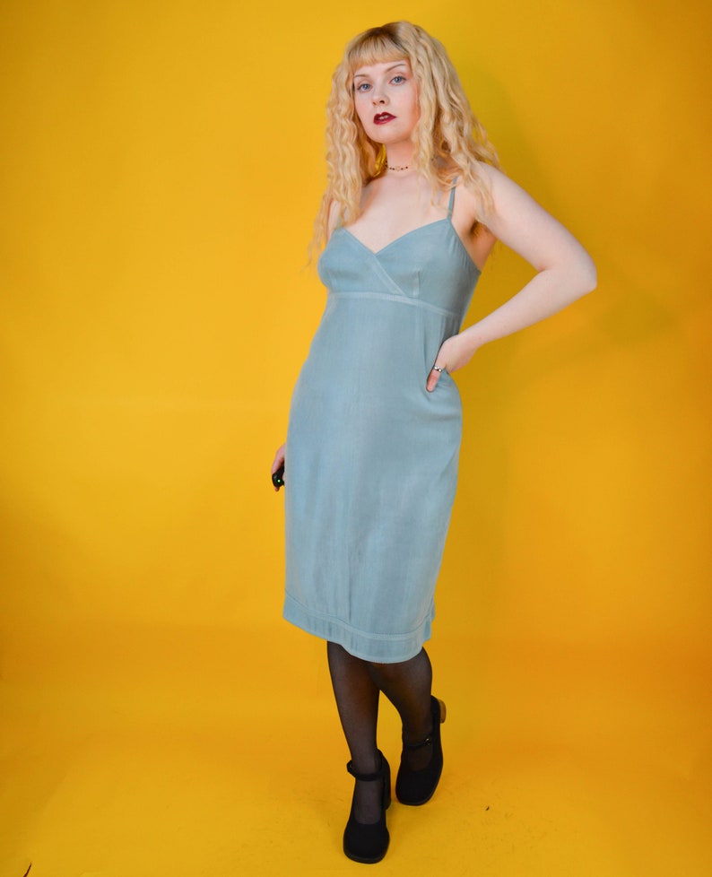 90s Y2k Teal Blue Suedette Mini Dress S