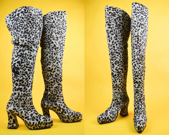 90s El Dantes Pony Hair Leopard Print Thigh High P