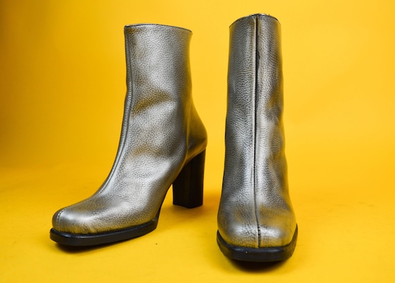 90s El Dantes Silver Leather Square Toe Ankle Boot