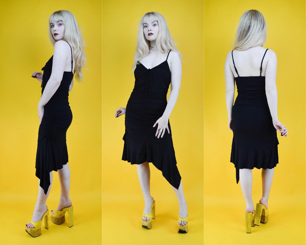 Image of S YK Black Ruched Asymmetric Dress S/M