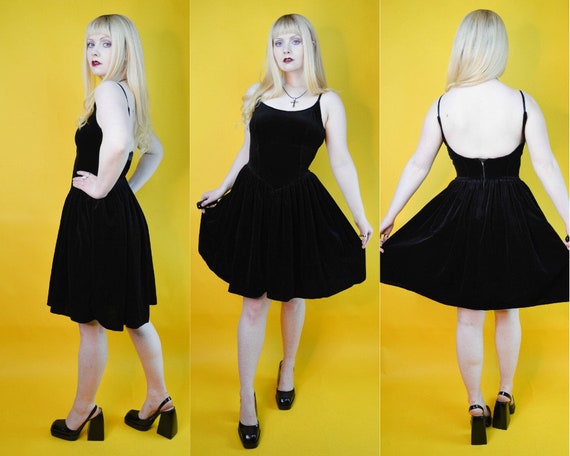 80s Gothic Black Velvet Tutu Petticoat Babydoll Mi