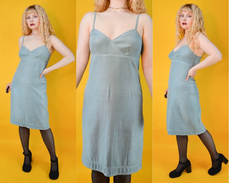 90s Y2k Teal Blue Suedette Mini Dress S