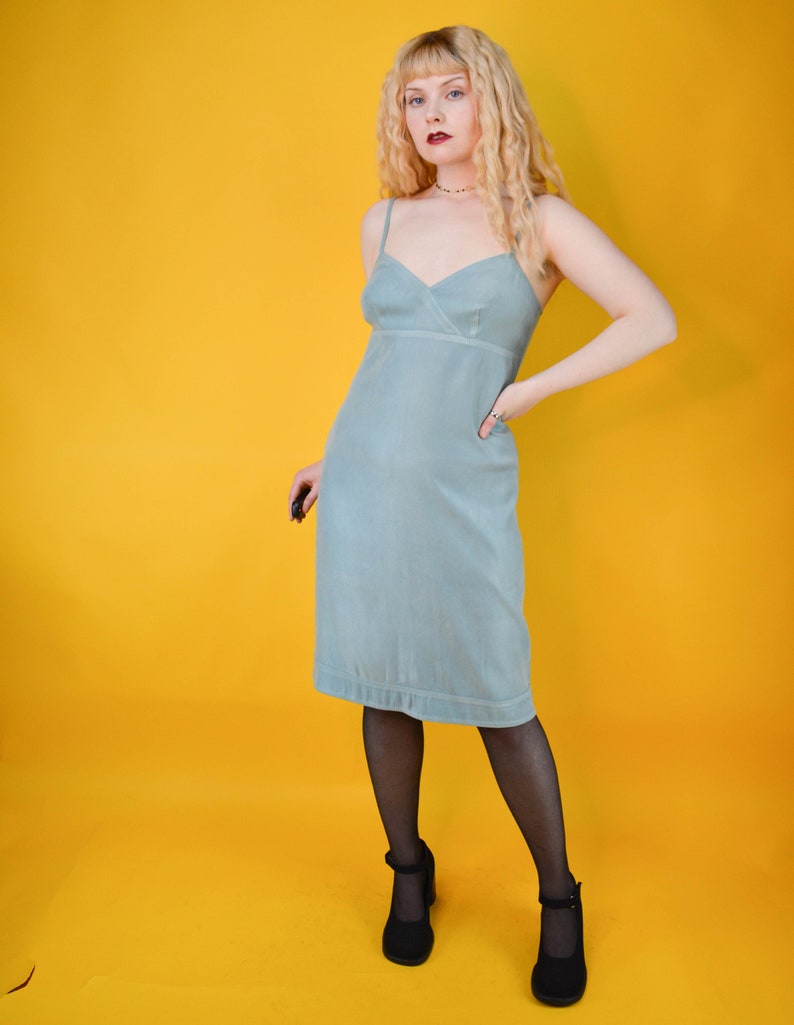 90s Y2k Teal Blue Suedette Mini Dress S