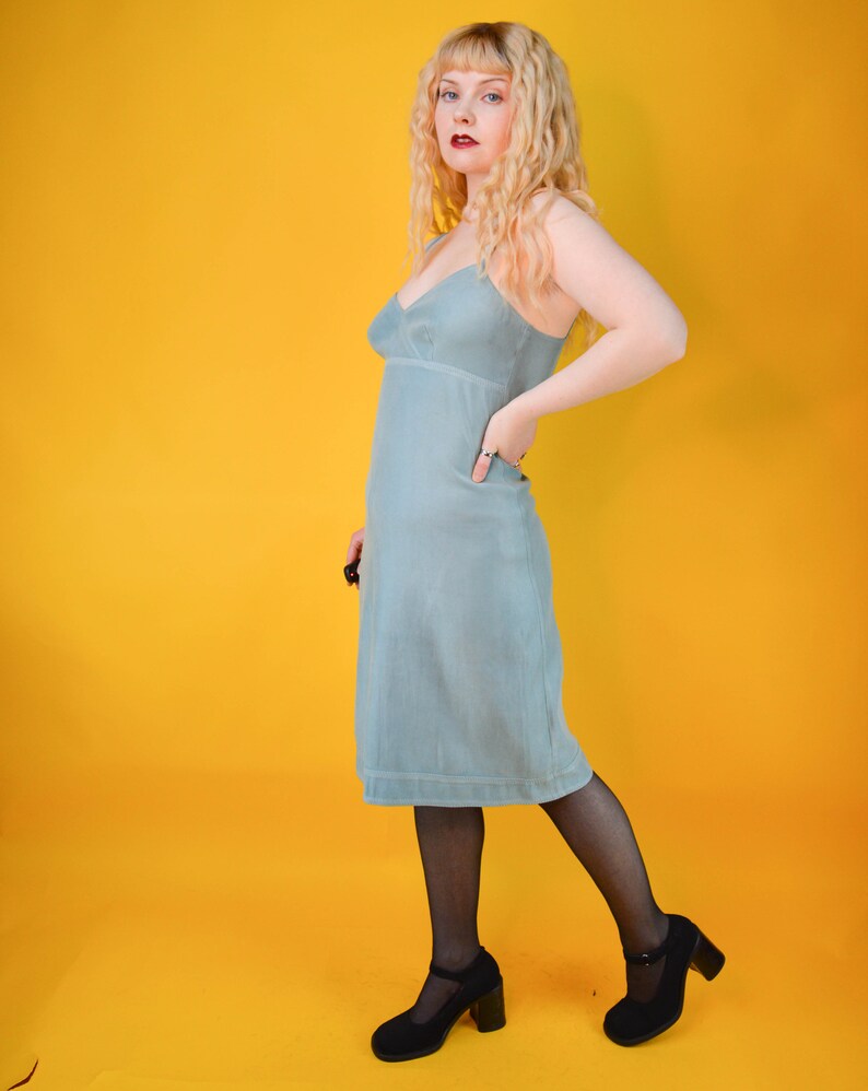 90s Y2k Teal Blue Suedette Mini Dress S