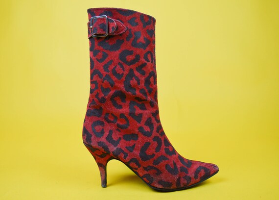 red leopard print ankle boots