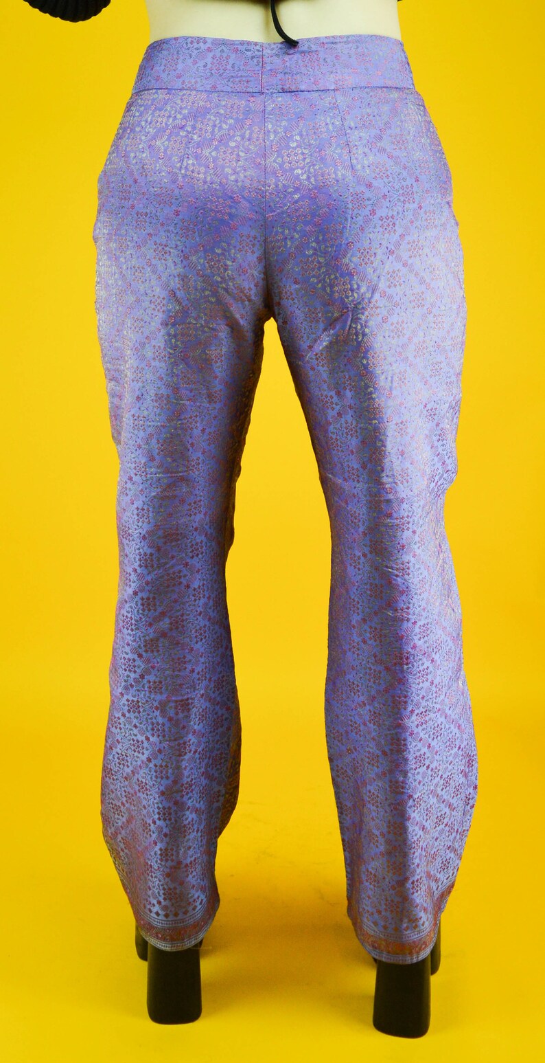 90s Lilac Gold Brocade Indian Silk High Waist Trousers S