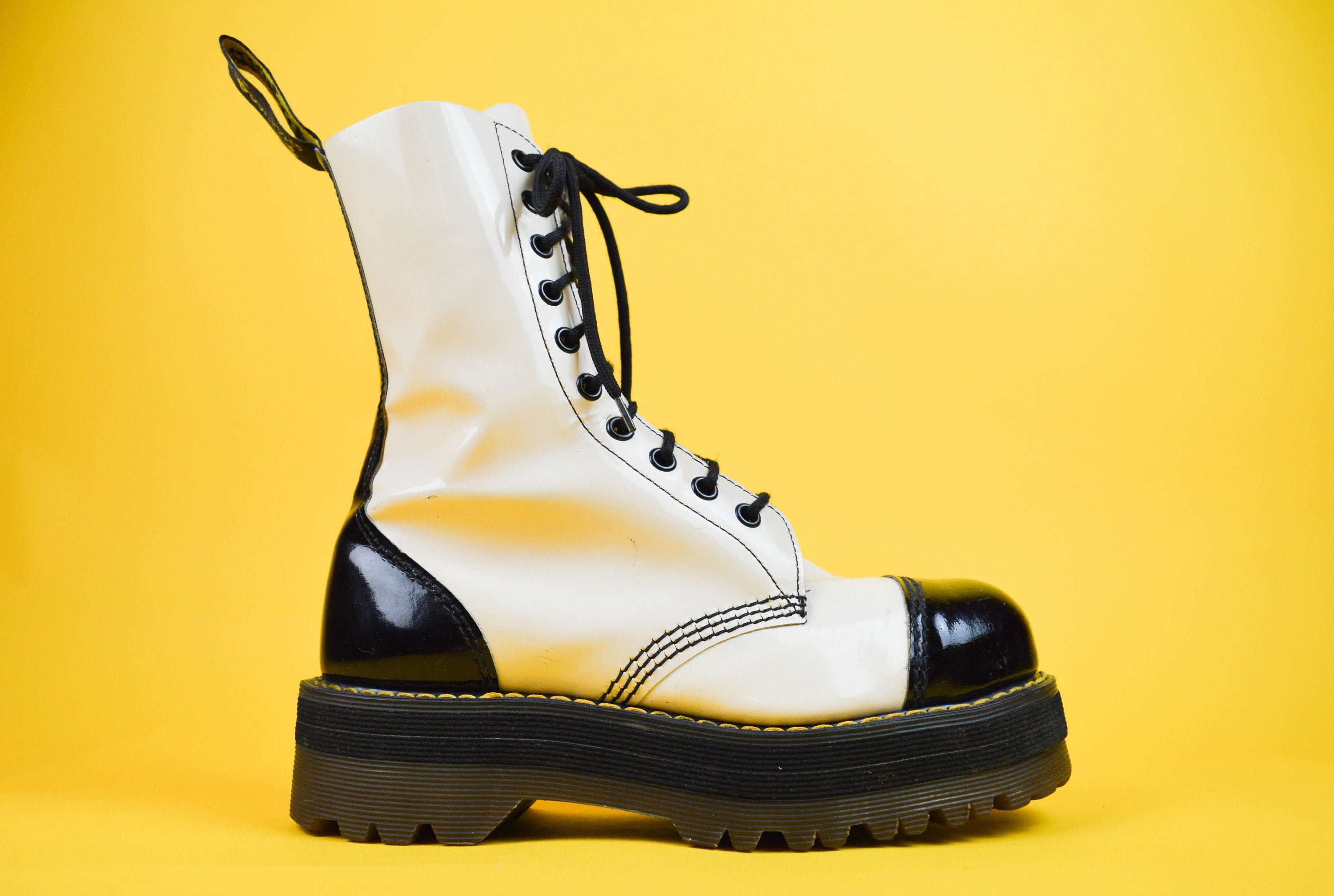 90s RARE Dr Martens Crazy Bomb Black White Patent Leather - Etsy