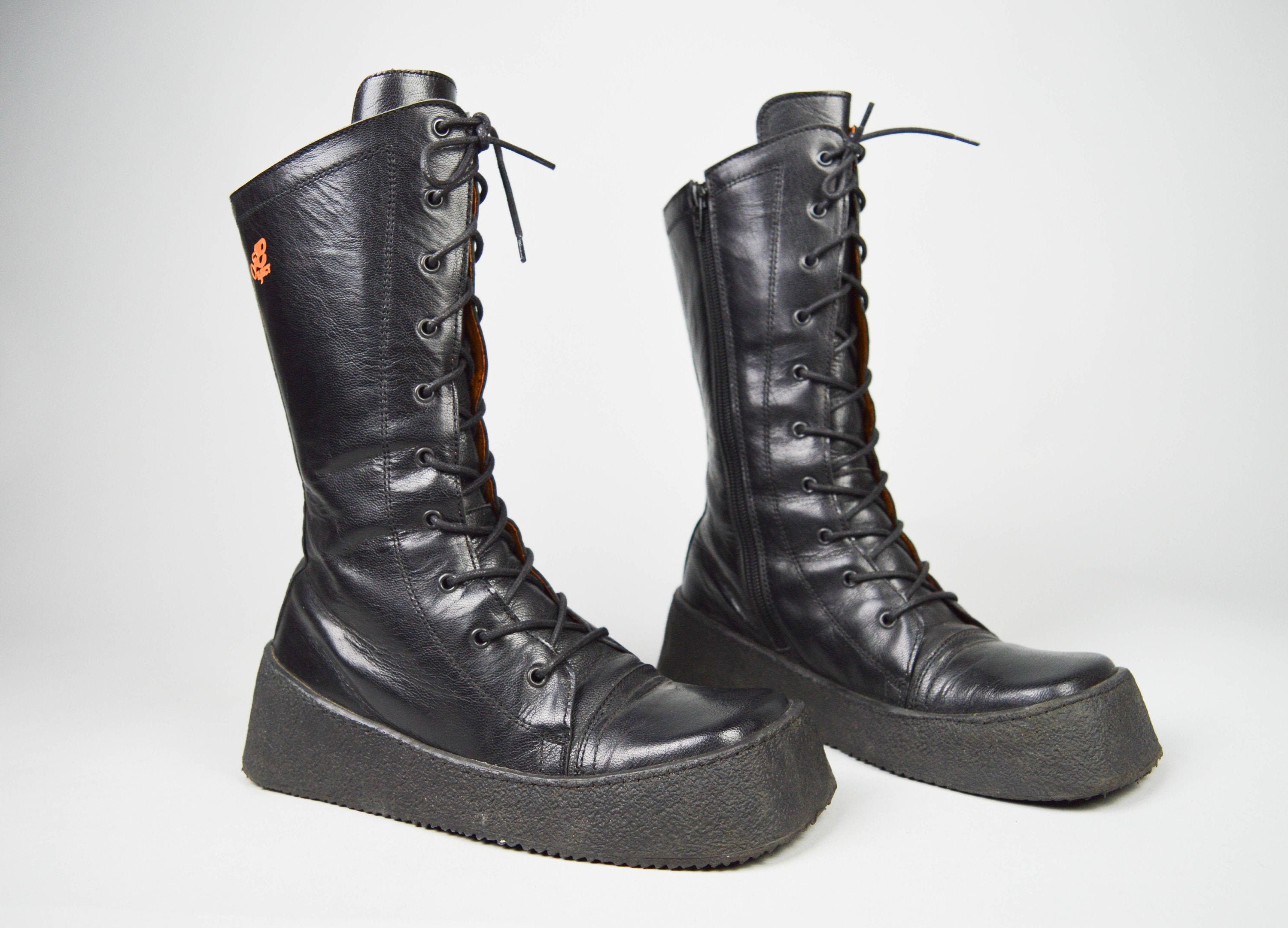 90s Y2k Cyber Goth Black Leather Square Toe Lace Up Boots UK 5 Etsy