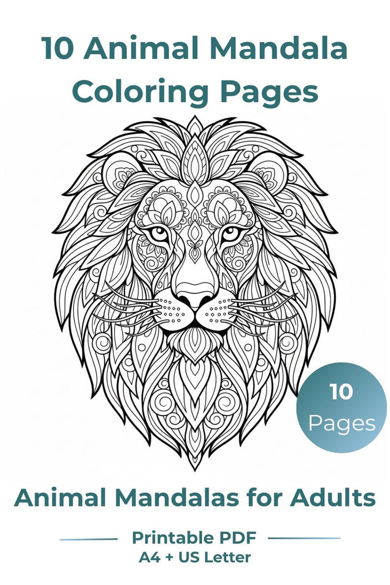 Animal Mandala Coloring Pages Printable, Adult Coloring Pages PDF, 10 ...