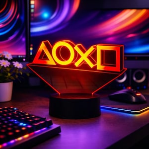 Lámpara de noche LED con símbolos de mando de videojuegos, lámpara de escritorio acrílica RGB, decoración para habitación de gamer.