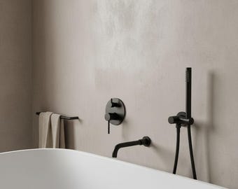 Matte Black Wandhalterung Wasserhahn | Badewannenfüller mit Handbrause | Moderne Unterputz Wannen Armatur