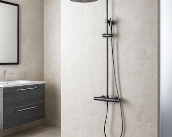 Matte Black Rain Shower | Thermostatic Mixer System | Modern Overhead Bathroom Fixture