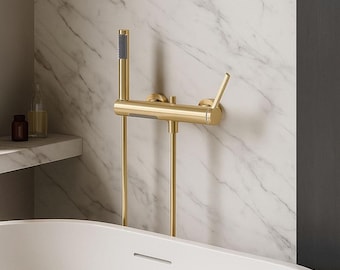 Grifo termostático para bañera / Grifo de ducha color oro cepillado / Grifo de ducha de mano moderno