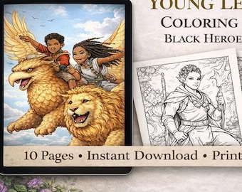 Kinder Malbuch | Schwarze Helden & Tiere zum Ausmalen | Fantasy Abenteuer Malbuch PDF | Druckbar