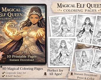 Schwarze Frauen Malbuch | Fantasy Elfen Königin Malvorlagen | Ausmalbuch für Erwachsene PDF | Stress Relief druckbar