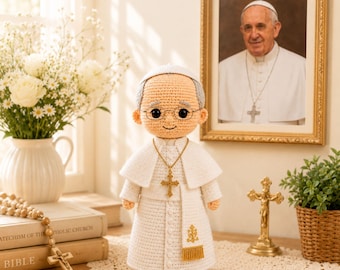 Pope Häkelpuppe, katholische Amigurumi-Figur, Priester Plüsch, christliches religiöses Geschenk