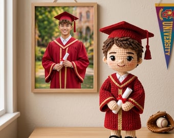 Benutzerdefinierte häkeln Abschlusspuppe, personalisiertes Senior Geschenk, Amigurumi Andenken, Foto inspiriert graduierte Plüsch