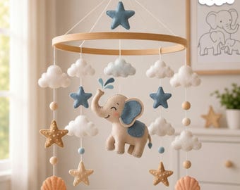 Elefant Baby Mobile Filz Krippe Dekor Neutral Kinderzimmer Wolke Stern-Baby-Dusche-Geschenk