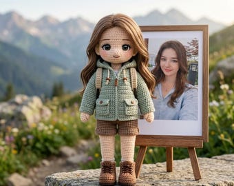 Muñeca de ganchillo hecha a mano a partir de una foto. Regalo personalizado de recuerdo para familiares y amigos.
