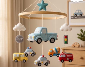 Transport Baby Mobile, Filz Auto Krippe, Fahrzeug Kinderzimmer Dekor, LKW-Duschegeschenk, Jungenbett