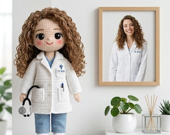 Personalisierte Doktor Crochet Doll, Ärztin Geschenk, Krankenschwester Amigurumi Plüsch, Andenken der medizinischen Schule
