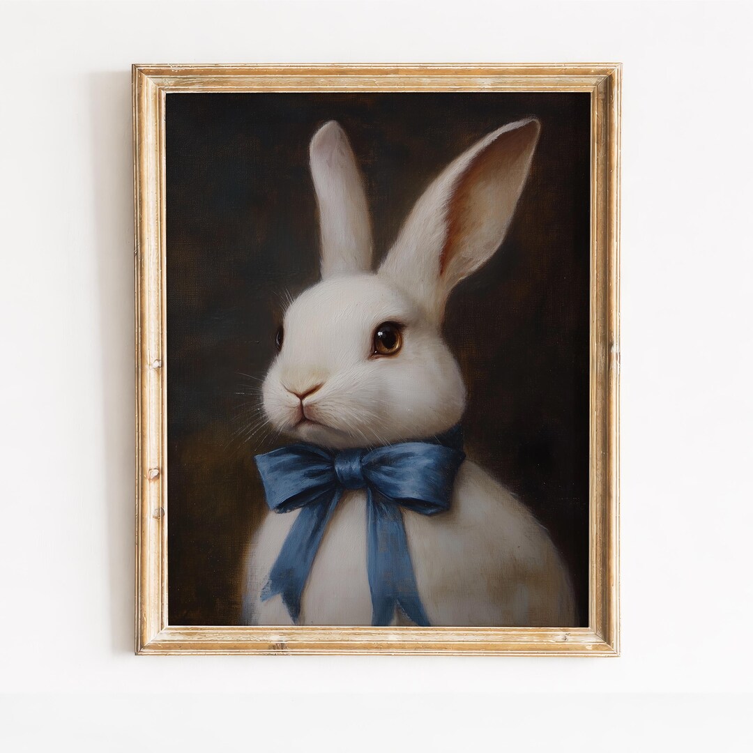 Classic Rabbit Picture Victorian Rabbit Portrait Printable - Vintage White Rabbit Art, Moody ...
