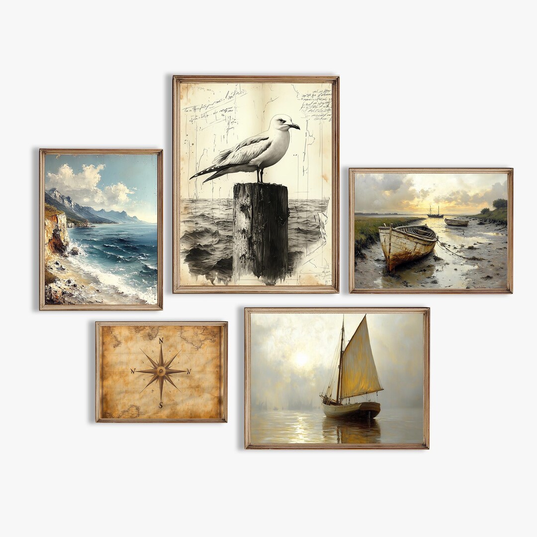 Coastal Heirloom Collection | Vintage Nautical Wall Art Prints Set of 5 ...