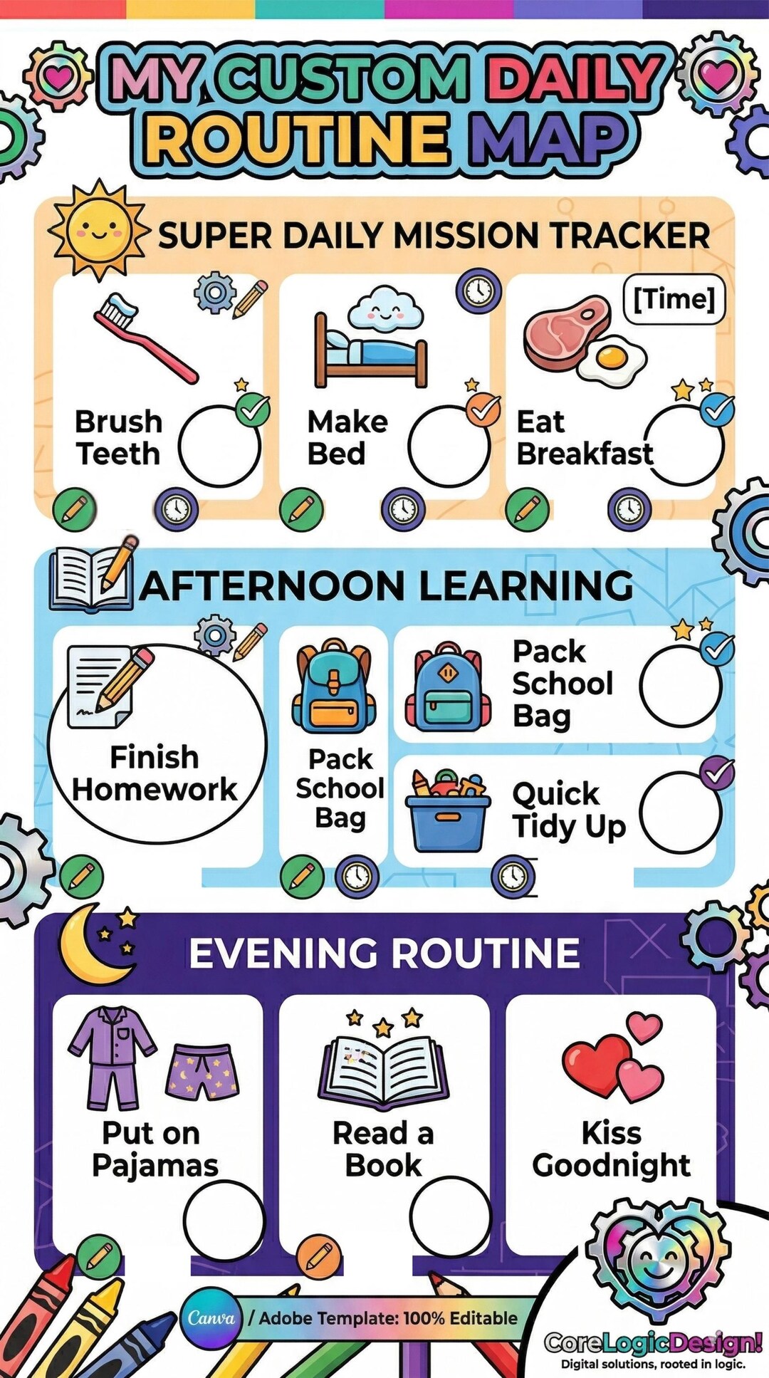 Toddler Daily Routine Map, Visual Checklist, Kids Mission Tracker ...