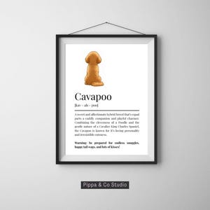 Utskrivbart Cavapoo-definitionstryck - Brun | Minimalistisk hundväggkonst | Cavapoo-present | Neutral husdjursdekor