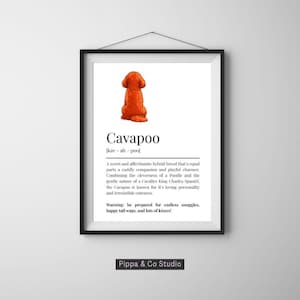 Utskrivbart Cavapoo-definitionstryck - Rubin | Minimalistisk hundväggkonst | Cavapoo-present | Neutral husdjursdekor