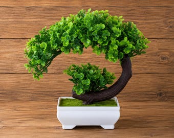 Sztuczna kompozycja bonsai w kształcie półksiężyca – sztuczna roślina o tysiącu warstw kwiatów do domu, biura i jako dekoracja