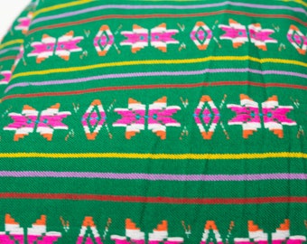 Mexican Fabric Green with flowers 31" width by one yard