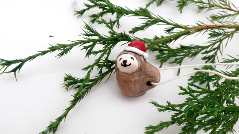 Santa Sloth Christmas Ornament image 1